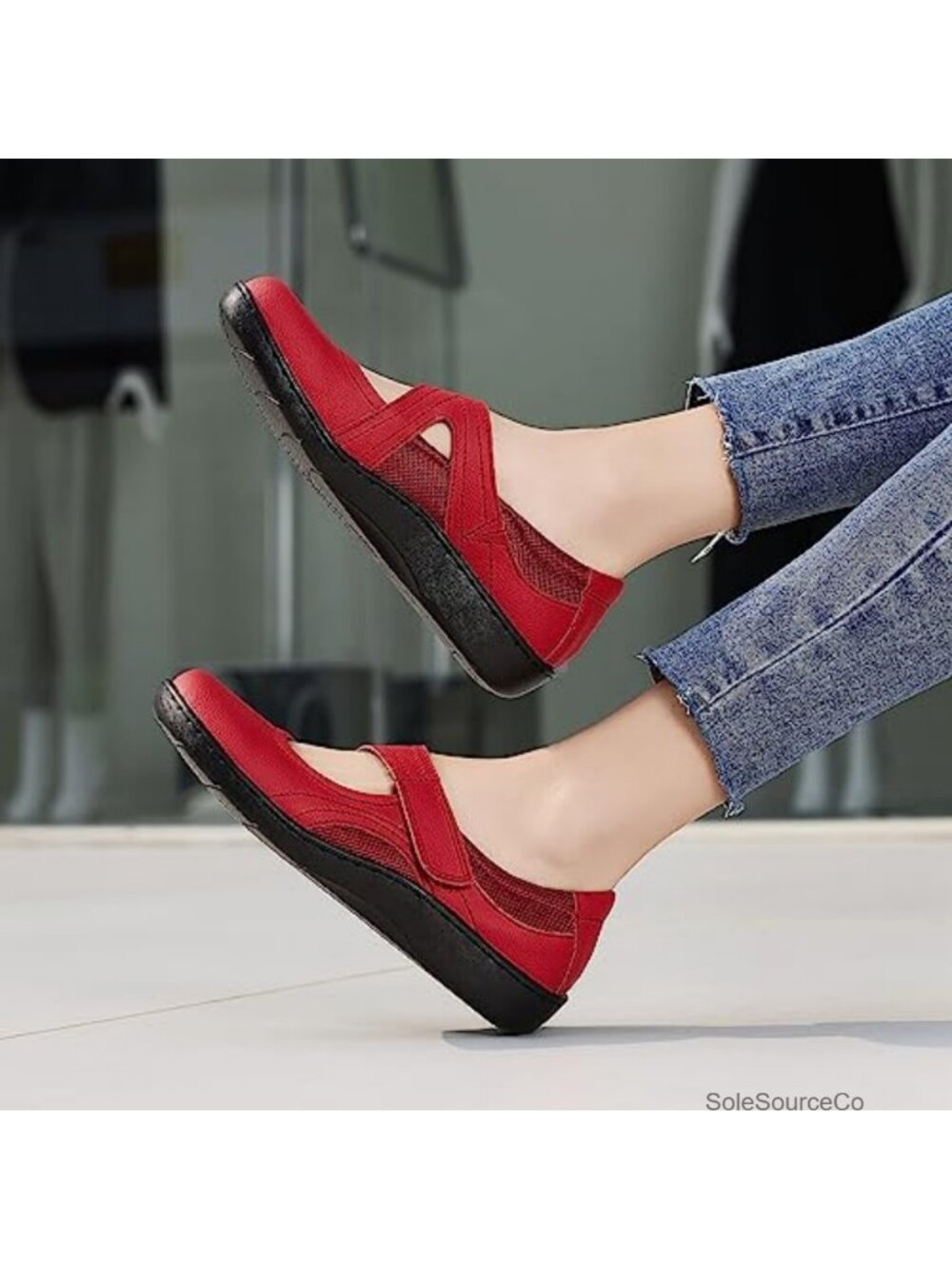 Mary Jane Flats Leather Memory Foam Slip On Walking Shoes - Picture 2 of 6
